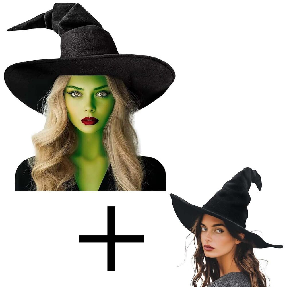 5855 Witch Hat & Wizard Hat Set, 17.8IN Black Felt Wizard & 18IN Large